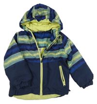 Tmavomodro-žlutá vzorovaná šusťáková zimní funkční bunda s kapucí Lupilu