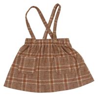 Hnědo-smetanová kostkovaná úpletová sukně s kšandami George