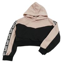 Starorůžovo-černá crop mikina s kapucí shein