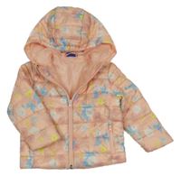 Meruňková květovaná šusťáková zateplená bunda s kapucí Lupilu