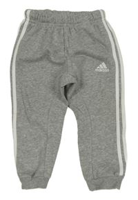 Šedé melírované tepláky s bílými pruhy a logem Adidas