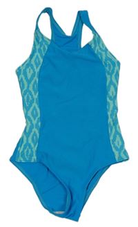 Modré vzorované jednodílné plavky