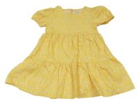 Žluté plátěné květované šaty F&F