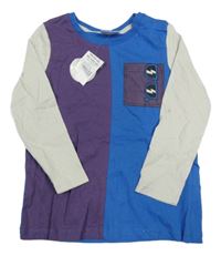 Nové - modro-fialovo-smetanové triko s potiskem Pep&Co