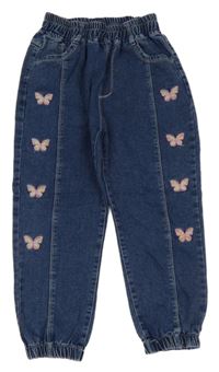 Tmavomodré cuff rifle s motýlky 