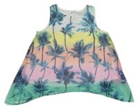 Růžovo-zeleno-žlutá silonová tunika s palmami H&M