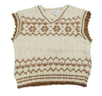 Bílo-hnědá vzorovaná svetrová vlněná vesta Zara