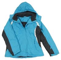 Světlemodro-antracitovo-bílá šusťáková funkční zimní bunda s kapucí Crane