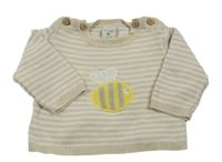 Béžovo-bílý pruhovaný svetr s včelkou 
