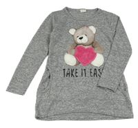 Šedá melírovaná lehká svetrová tunika s medvídkem 