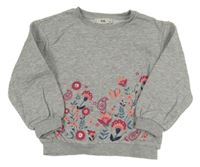 Šedá melírovaná mikina s květy C&A