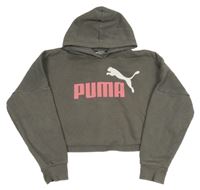 Šedá crop mikina s logem a kapucí Puma