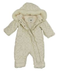 Bílo-zlatá vzorovaná šusťáková zimní kombinéza s kapucí s kožešinou River Island