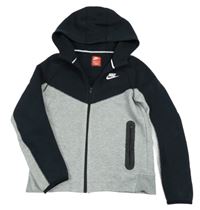 Tmavomodro-šedá propínací tech fleece mikina s logem a kapucí Nike