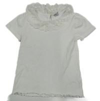 Bílé žebrované tričko s krajkovým límečkem Tu