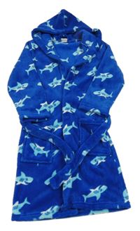 Tmavomodrý plyšový župan se žraloky a kapucí 