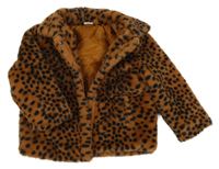 Hnědo-černý kožešinový podšitý kabát s leopardím vzorem HEMA