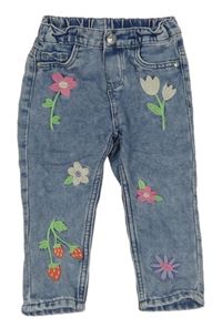 Světlemodré rifle s květy H&M