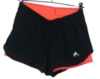Dámské černo-neonově růžové sportovní funkční dvojité kraťasy Adidas 