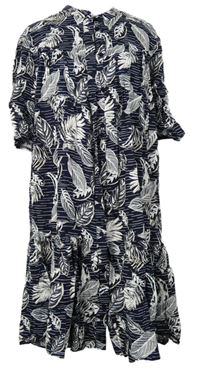 Dámské tmavomodro-bílé vzorované košilové šaty s lístky Primark 