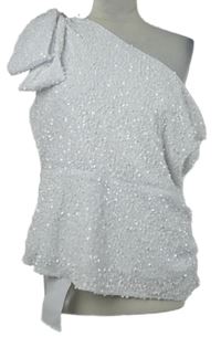 Nové - Dámský bílý asymetrický top s flitry a mašlí 