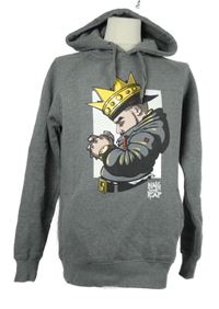 Pánská šedá mikina s potiskem a kapucí 