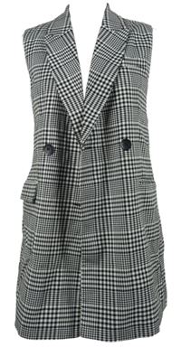 Dámská černo-bílá kostkovaná dlouhá vesta Stradivarius 