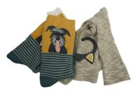 2x Dámské béžové + modro-okrové pruhované ponožky s pejskem vel. 39-41