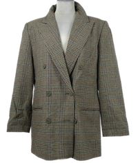 Dámský béžovo-barevný kostkovaný vlněn kabát C&A