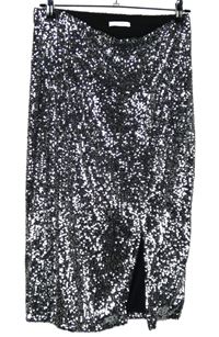Dámská černo-stříbrná flitrová midi sukně TU 