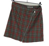 Dámská šedo-červená kostkovaná propínací sukně Asos 