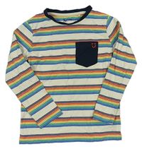 Béžovo-barevné pruhované triko s kapsou Tu