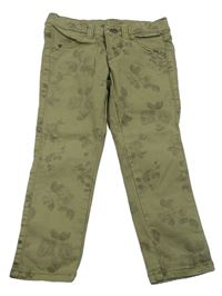 Khaki květinové slim rifle Benetton