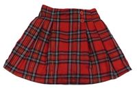 Červeno-tmavomodro-bílá kostkovaná skládaná sukně Primark