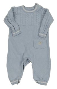 Světlemodrý pletený overal s medvědem Little nutmeg