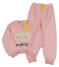 Nové - 2set- Růžová chlupatá mikina s mrakem+ tepláky Shein