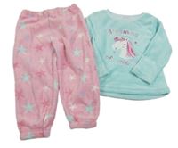 Modro-růžové chlupaté pyžamo s jednorožcem 