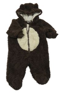 Hnědo-béžová chlupatá kombinéza s kapucí F&F