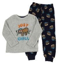 Šedo-tmavomodré chlupaté pyžamo s lenochodem Primark