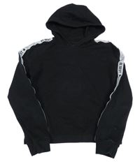 Černá crop mikina s proužkem a kapucí 