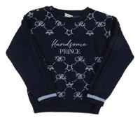 Tmavomodrý vzorovaný svetr s nápisem River Island