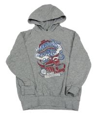 Šedá mikina s potiskem a kapucí