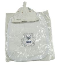 2set- bílá čepice s obrázky+ bílý froté bryndák s medvědem