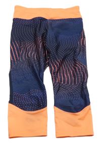 Tmavomodro-neonově oranžové vzorované sportovní capri legíny Decathlon