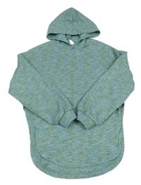 Modro-zelená melírovaná žebrovaná mikina s kapucí Shein