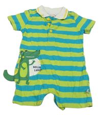 Modrozelený bavlněný kraťasový overal s krokodýlem Liegelind