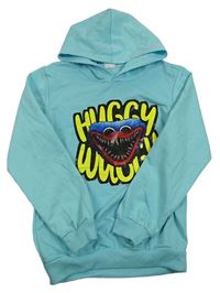 Světlemodrá mikina s Huggy wuggy a kapucí 
