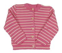 Růžovo-bílý pruhovaný propínací svetr 