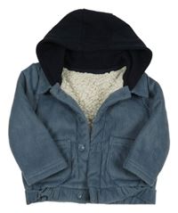 Modrošedá manšestrová zateplená bunda s kapucí 