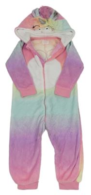 Barevná duhová chlupatá kombinéza s kapucí - jednorožec zn. Primark